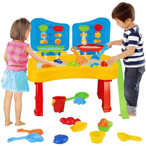 deAO Sand and Water Table - Water Fall and Sand Fall (XL) Double Compartment Includes Lots of Accessories and LIDS