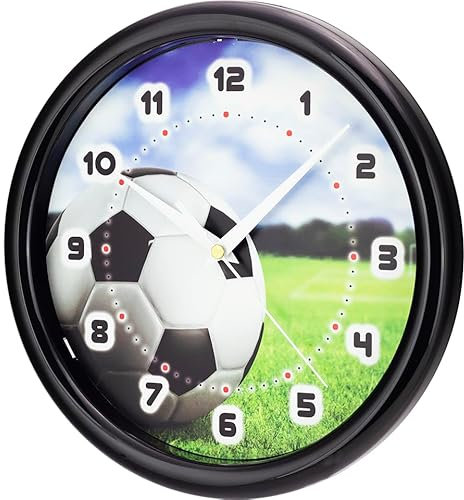 82303-05-Eurotime Kinder-Quartzwanduhr mit schleichender Sekunde Fußball Motiv, Kunststoffgehäuse und Kunststoffabdeckung