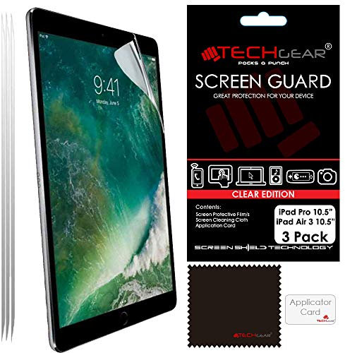 TECHGEAR [3 Pack] Protection d'Écran pour iPad Air 3 2019, iPad Pro 10.5 - Film de Protection Ultra Clair avec Chiffon de Nettoyage et Carte d'Application Compatible pour iPad Air 3 / Pro 10.5