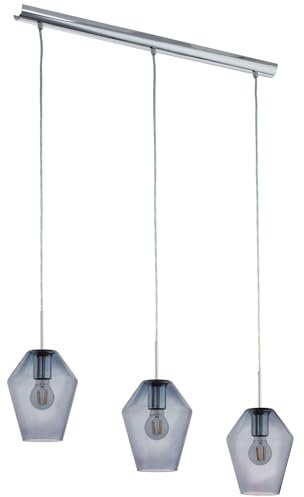 EGLO Pendelleuchte Murmillo, 3 flammige Hängelampe, Hängeleuchte aus Stahl in Chrom und Glas in Schwarz-Transparent, Esstischlampe, Wohnzimmerlampe hängend mit E27 Fassung