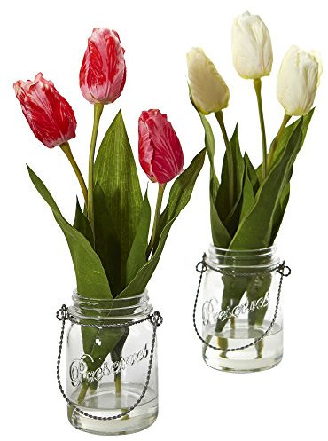 Nearly Natural Tulip in Jar (Set of 2)
