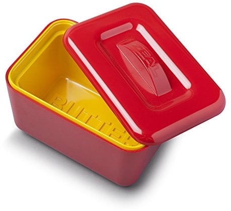 Zeal Insulated Butter Dish, Large 500 grams Capacity Double Walled Butter Tub/Container with Lid, Melamine - Red