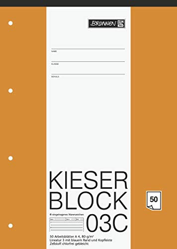 Brunnen 1042923 KIESER-Block Lineatur 3C (A4, 50 Blatt, Blanko, 80g/m², Klasse 3) - 5er Pack