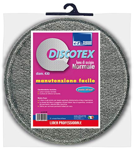 Parodi&Parodi Discotex Normale, Suelos con Costura de Refuerzo en el Borde, Lana de Acero diám. 430 mm Listo para ser aplicado al Disco arrastrador, 100% Made in Italy, Gris