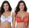Curve Muse Women's Plus Size Minimizer Wireless Unlined Bra with Embroidery Lace-2Pack-Buttermilk,Cherry Tomato-36DD/EU:80E