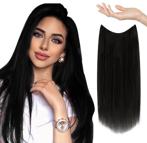 Sunny 16 Pulgadas 80g Una Pieza Halo en Extensiones de Cabello Natural Hilo Invisible Negras #1B Extensiones Invisible Alambre Halo Recta Pelo Humano Extensiones