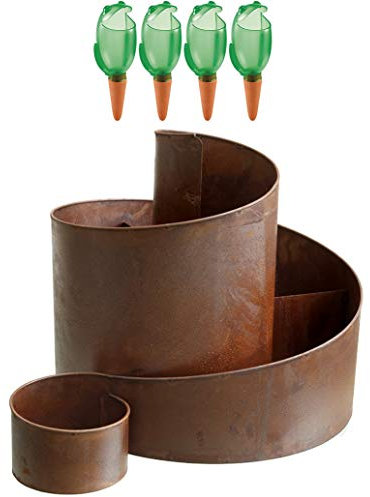 Kräuterspirale mit 4 Froggys Wasserspender Naturrost Kräuterschnecke Hochbeet Pflanzenring (Grün)
