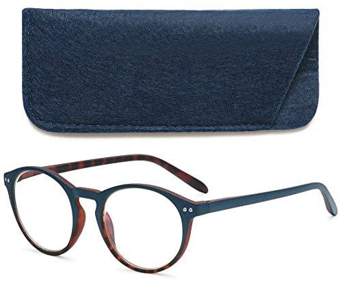 VEVESMUNDO Anti Blaulicht Lesebrillen Computer Damen Herren Federscharnier Klar Groß Runde Retro Vintage Vollrandbrille Lesehilfe Sehhilfe Blaulichtfilter Brille (Blau, 1.0)