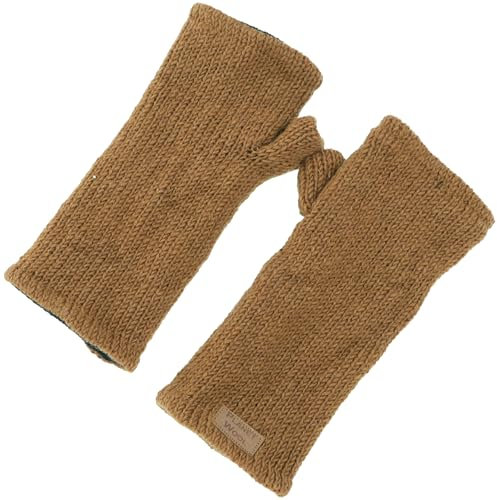 GURU SHOP Handgestrickte Pulswärmer, Handstulpen, Pulswärmer aus Nepal, Armstulpen - Hellbraun, Herren/Damen, Wolle