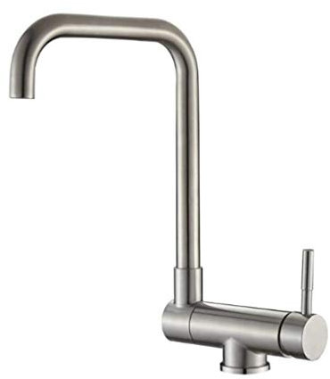 YAWEDA Mitigeur De Cuisine En Nickel Brossé Mitigeur En Acier Inoxydable 304 Mitigeur D'Évier Mélangeur À Eau Froide Chaude Torneira Rotation À 360 Degrés Avec Aérateur Monté Sur Le Pont