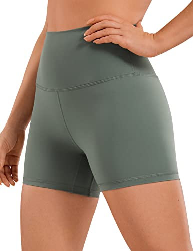 CRZ YOGA Naked Feeling Damen Radlerhose Blickdicht Hohe Taille Kurze Sporthose Yoga Sommer Shorts für Gym Sport - 10cm Grauer Salbei 38