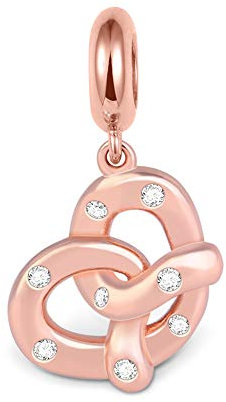 GNOCE Rose Gold Anhänger Charm Sterling Silber Leckereien Twisted Brezel Charm umgeben von Klare Kristalle Bead Fit Armband/Halskette für Frauen/Mädchen/Kinder