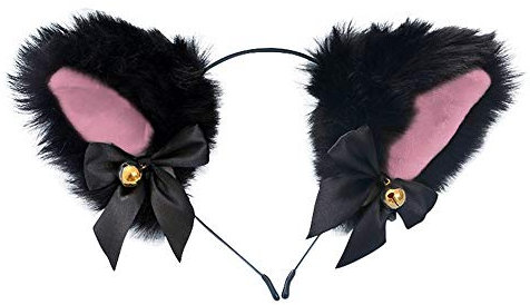 Dodheah Orecchie Gatto Cerchietti per Capelli Mollette per Capelli con Orecchie da Volpe/Gatto Gatto Accessori per Festa Costume Carnevale Halloween Natale Donna Ragazza Nera+Rosa