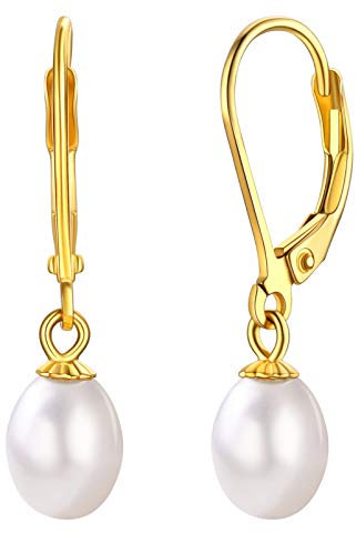 Silvora S925 Silber Ohrhaken Zuchtperlen Ohrhänger mit 6mm Tropfenformperlen Ohrringe 18K Vergoldet Damen Ohrstecker Basic Perle Ohrringe für Damen Mädchen