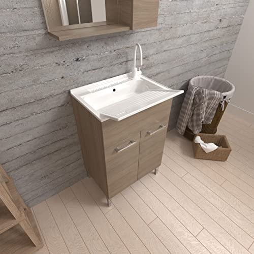 Kiamami Valentina Mueble lavadero 50 cm Roble Natural 2 Puertas con Tabla extraíble | Pratico
