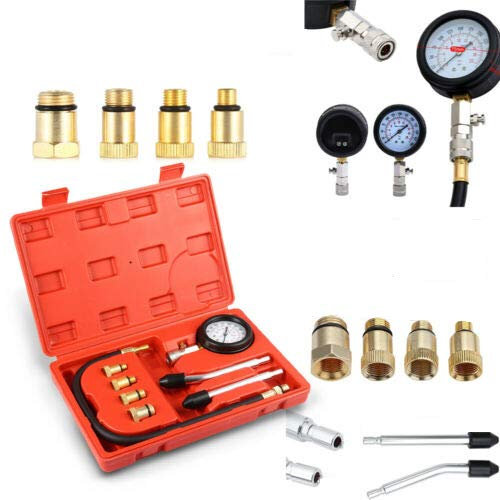 PowerTools Kompressionstester-Set, Benzin Motor Kompressionsprüfer 0-20 bar oder 0-300 psi Verdichtungsmesser, Meßgerät Drucktester für KFZ Motorrad Benzin Tester