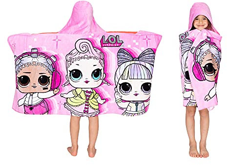 Franco LOL Surprise Kinder-Handtuch, weiches Baumwoll-Frottee-Kapuzenhandtuch, 61 x 127 cm, für Bad und Strand