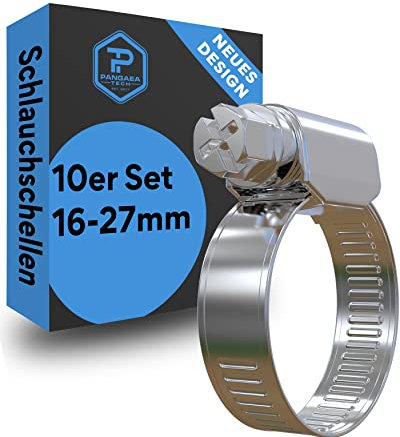 Pangaea Tech Edelstahl Schlauchschellen 16-27 mm 10 Stück - Profi Qualität nach DIN 3017 (W2) für Waschmaschine, Spülmaschine oder Gartenschlauch