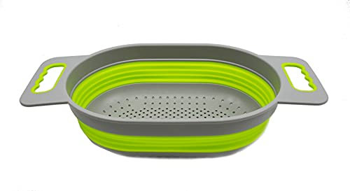 SAMMART Over The Sink Oval Colander (Grey/Fluorescent Green, 1)