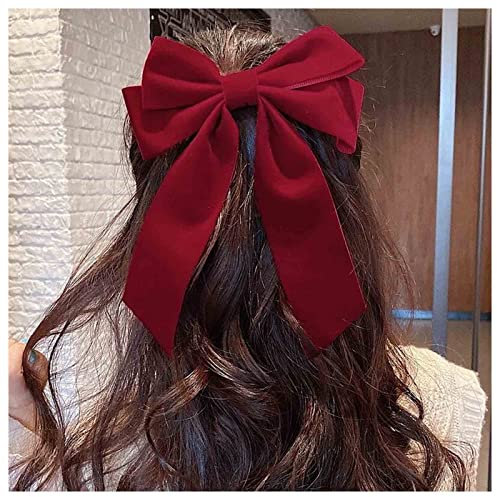 Yheakne Fermaglio per capelli in velluto, con fiocco in raso, per l'inverno, accessorio per capelli per donne e ragazze, idea regalo (rosso)