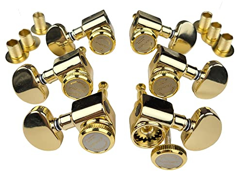 Kaynes 3x3 Gitarrensaiten-Stimmwirbel - Gold Locking Tuners Keys Mechaniken Tuners mit Halbkreis Griff für Les Paul LP SG Style E-Gitarre oder Akustik Gitarre (Golden)