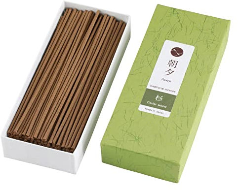 Asayu Japan Räucherstäbchen - Zedernholz Duft, ca. 80 Stück (40g), 13.5cm Länge, Traditioneller Rauch, Made in Japan - Für Yoga, Zen Meditation & Entspannung