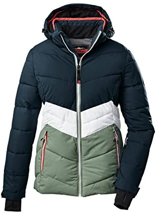Killtec Damen Ksw 1 Wmn Ski Qltd Jckt Winterjacke Jacke in Daunenoptik mit abzippbarer Kapuze und Schneefang, grüngrau, 44 EU