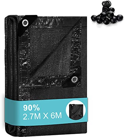 BeGrit Greenhouse Shading Net with Grommets Pergola Sun Shade Cloth 90% Shading Rate UV Resistant Sunblock Shade Netting Sunscreen Fabric for Garden Flower Plant Black(2.7m X 6m)