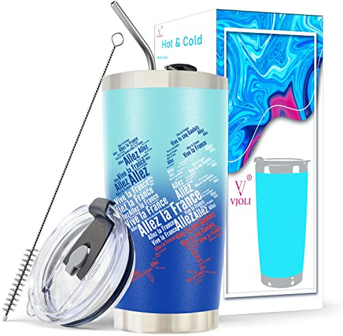 VJOLI Mug Isotherme 600ml Café Tasse Isotherme Étanche en Acier Inoxydable sans BPA, Garder 12-24 Hrs l'Eau Chaud ou Glacé, Tasse de Voiture Voyage 2 Couvercles Anti-Fuite Tasse à Thé Chope à Biere