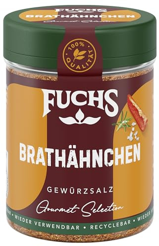 Fuchs Gourmet Selection Klassisch/Heimisch – Brathähnchen Gewürzsalz, nachfüllbares Hähnchen Gewürz, Salz zum Würzen von gebratenem Geflügel-Fleisch, vegan, 80 g