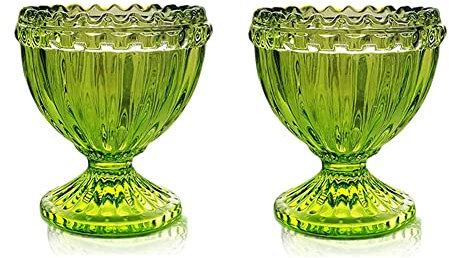 Green Glass Easter Egg Cup for Soft or Hard Boiled Egg Holder - Pack 2 Egg Holders for Breakfast Brunch, Kitchenware, Easter Decoration Egg Cup for Spring Home Party tableware Decor Favors