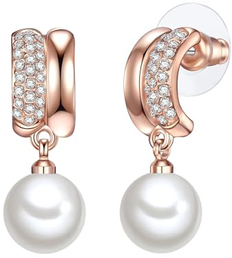 Lulu Jane Damen Ohrringe Metall-Legierung roségold | rosévergoldet 14 Karat, Creolen, Glas, weiß, Muschelkernperle, ca. 10,0 mm, weiß, rund
