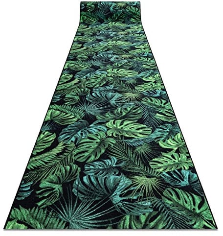 rugsx Läufer Antirutsch Monstera Laub, Gummi grün 80x600 cm