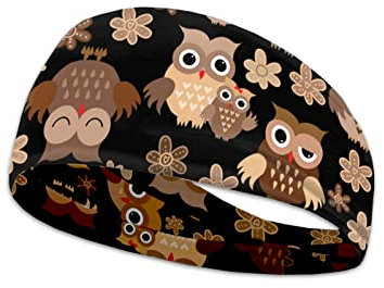 Kuiaobaty Stirnbänder Eule Vögel Blumen Frauen Stirnbänder Schwarz Schweißband für Sport, Fitness, Workout, Laufen, Radfahren, Wandern und Yoga