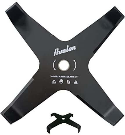 Avalon - Disco Curvado de 4 Puntas para Desbrozadora (300 x 4,0 mm) Cuchilla para Cortar principalmente Zarzas, Maleza Densa. Disco de desbrozadora Universal