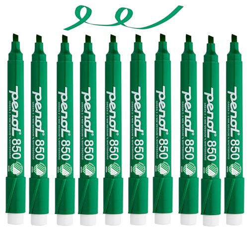 PENOL Whiteboard-Marker, 10 Whiteboard Stifte in der Farbe Grun – 850, 2–5 mm Keilspitze, trocken abwischbarer Marker mit Nordic Swan Ecolabel, geruchlose Folienstifte für Büro und Schule
