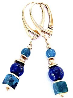 Ohrringe mit Lapislazuli, Türkis, Apatit, vergoldetes 925er Silber Hängeohrringe