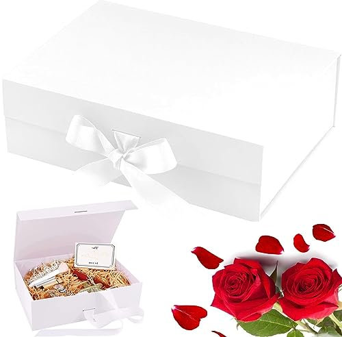 Geschenkbox 21 * 17 * 7cm Geschenkbox Mit Deckel Geschenkkarton Mit Magnetisch DeckelUnd Schleife Geschenkboxen Für Hochzeiten Geburtstage Jubiläen (Weiße)