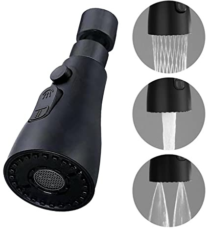 Kitchen Tap Spray Head 360°Swivel Spout FM22 M24 Sink Tap Spray Attachment Head with 3 Modes Replacement Tap Bubbler Head Aerator,Comes with Universal Connector (Black)