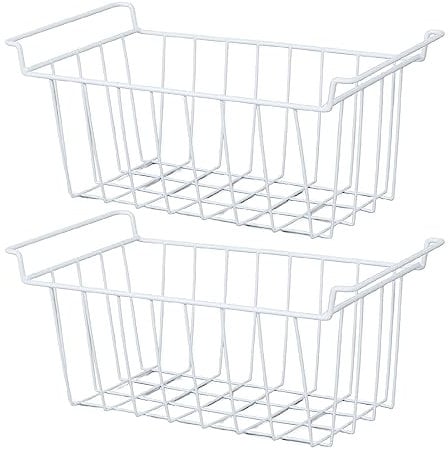 Pyhodi Freezer Baskets, Set of 2 Farmhouse Organizer Storage Bins with PE Coating, Fridge Metal Hanging Basket Rack Handles for Home Office Bathroom Pantry Kitchen Cabinets (L 45cm X W 24.5cm H 20cm)