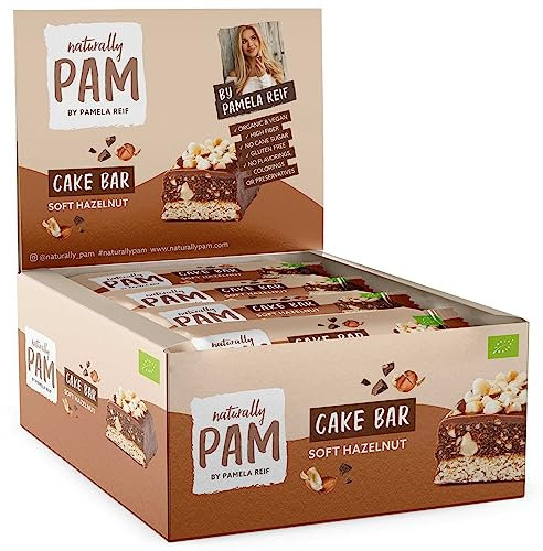 Naturally Pam Cake Bar – Bio & veganer Haferriegel, glutenfrei & ohne Rohrzucker – Natürlich leckerer Müsliriegel-Snack von Pamela Reif - Soft Hazelnut 12x44g
