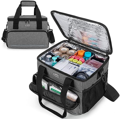 Trunab Bolsa Médica Aislada con Divisores Ajustables, Bolsa de Insulina Resistente al Agua para Hogar, Viajes y Campamentos, Diseño Patentado, Gris