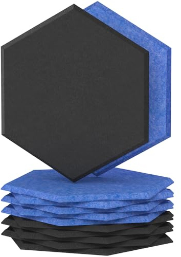 TONOR Hexagon Akustikpaneele selbstklebend 12Stücke 30x26x1cm, Blau+Schwarz | Schallabsorber Schallschutz mit Hochdichte Wandfliesen Schalldämmung für Studio, Büro, Akustische Behandlung und Gaming deko