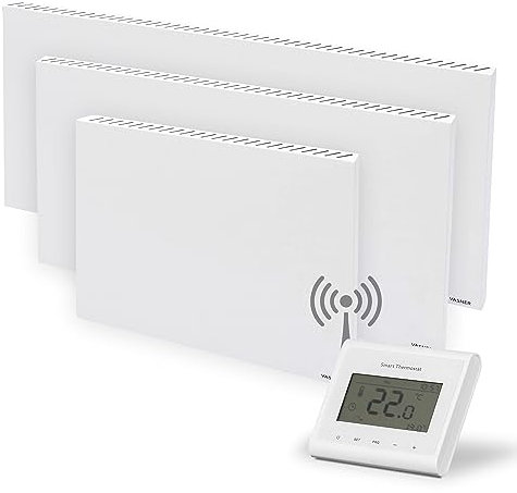 VASNER Konvi RX Funk Hybridheizung Elektroheizung weiß – Hybrid Infrarotheizung mit Funksystem, 600 – 1200 Watt, Infrarot + Konvektion, Funkheizung, 3 J. Garantie (1200 Watt + Thermostat-Sender)