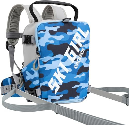Caolpce Skigurt für Kinder, Skigurt mit einziehbaren Leinen und Helmtasche, für Kinder, Ski, Snowboard, Teach Speed Control (L, Blau)