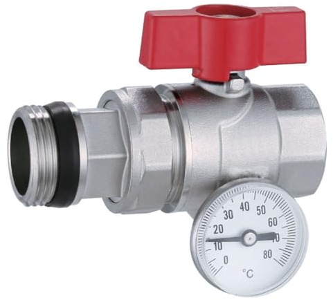AQUA HEATING Einfacher Gewinde-Kugelhahn 1 Zoll mit Thermometer Rot
