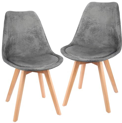 FRUOGO 2er Set Esszimmerstühle mit 28 mm dicken Massivholz Buche Bein,Der Stoff ist EIN Wildlederimitat Wohnzimmerstuhl,Gepolsterter Skandinavische Küchenstühle Polsterstuhl