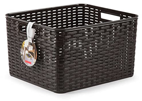Acan Tradineur - Cesta Rattan N.º 6 - Fabricado en plástico - Almacenamiento de Ropa, Productos de Limpieza - Capacidad de 28,5 L - 23 x 40 x 34 cm - Color: Wengue