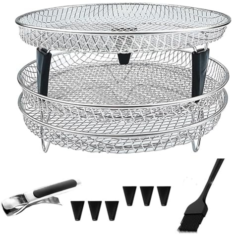OUKEYI Luftfritteusen-Zubehör, Upgrade-Luftfritteuse, drei stapelbare Regale für Gowise Phillips USA Cozyna Ninjia Airfryer, Air Fryer Rack passend für alle 4,2 QT – 5,8 QT Luftfritteuse, Ofen,