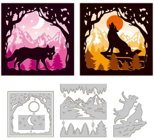 GLOBLELAND Geschichtete Wolf Stanzformen Für Die Kartenherstellung, Berg Hintergrundrahmen, Metall Stanzformen, Stanzformensatz, DIY, Scrapbooking, Prägung, Papier, Album, Basteln, Dekor